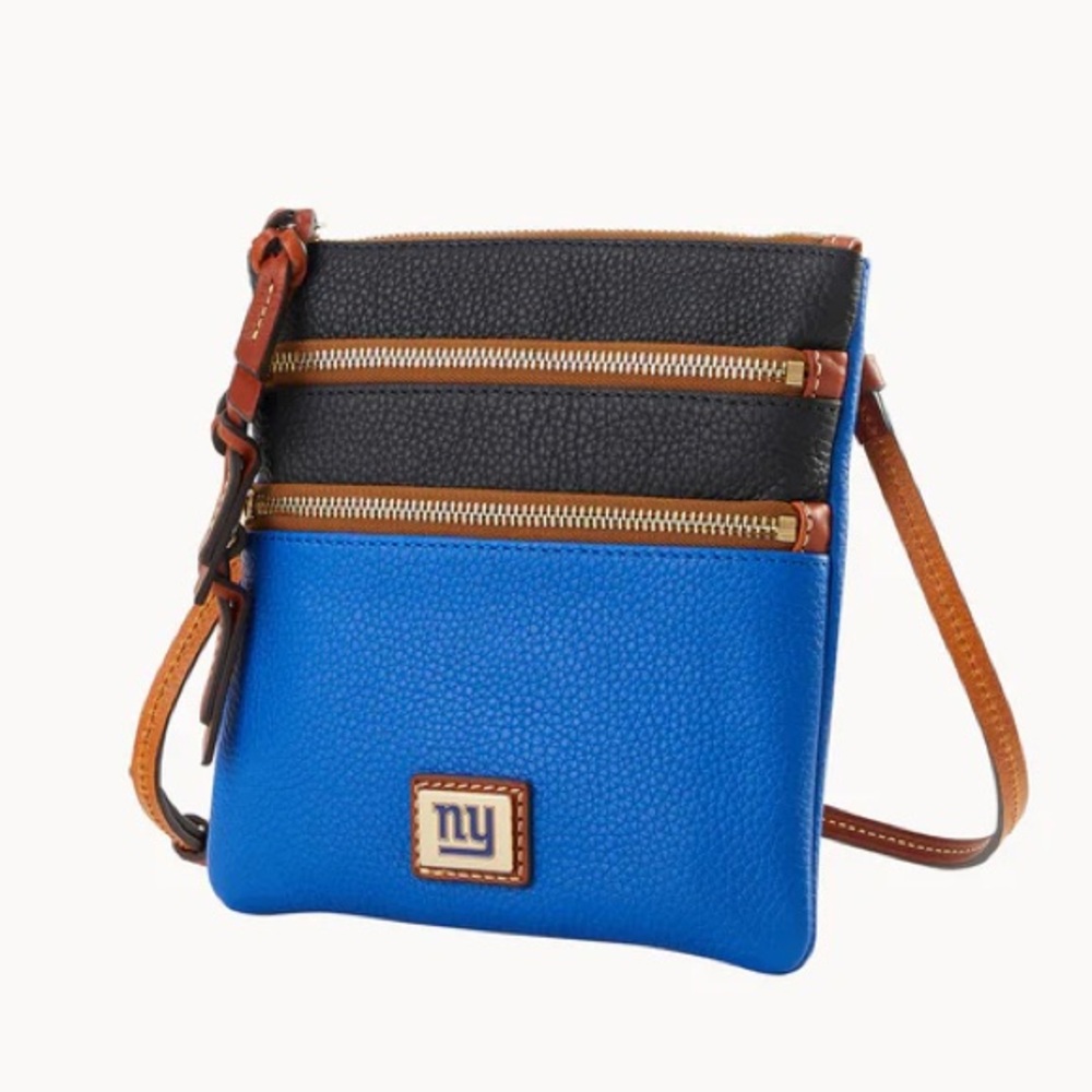 Dooney & Bourke NY Giants Triple Zip Pebbled Leather Crossbody Blue NWT $278 - Picture 3 of 9